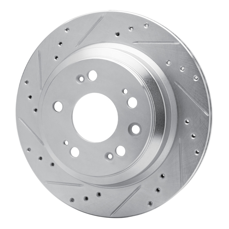 Acura RL Brake Rotor (1) - Rear Left - R1 Concepts - Drilled & Slotted - Silver - `05-`12